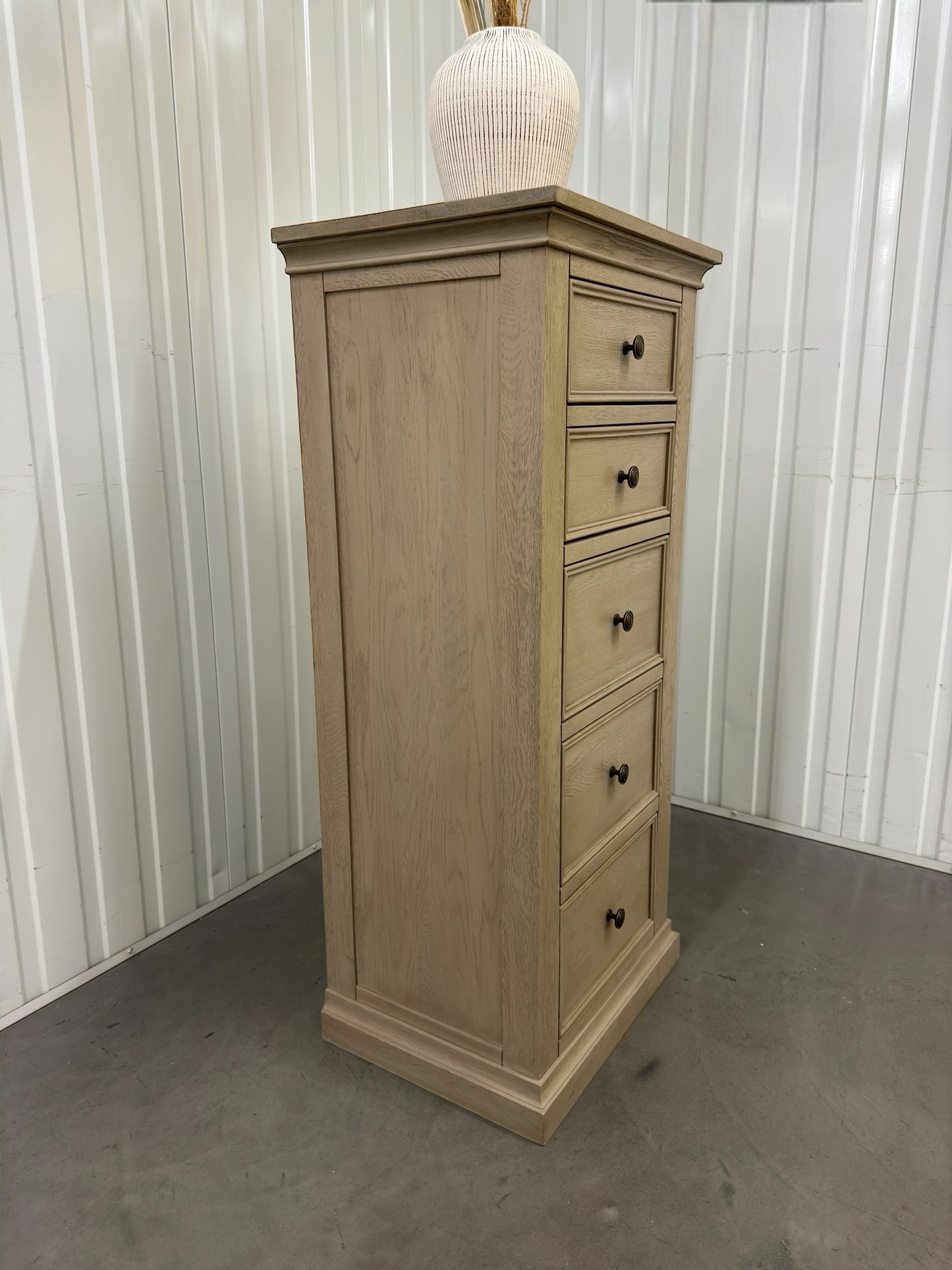 Oak Furnitureland Weathered Oak 5 Drawer Tallboy Burleigh Range RRP £569