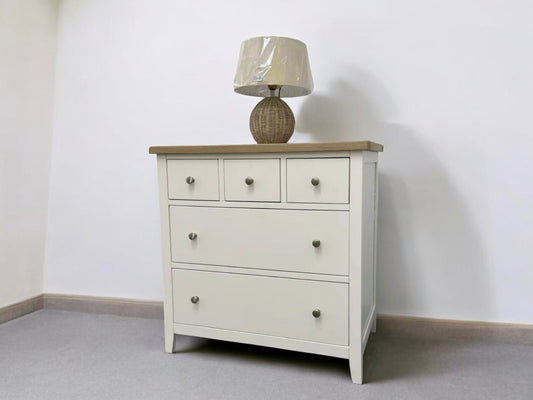 Cotswold Company White Wax Finished Oak Top & Pure White Painted 5 Drawer Chest RRP £425