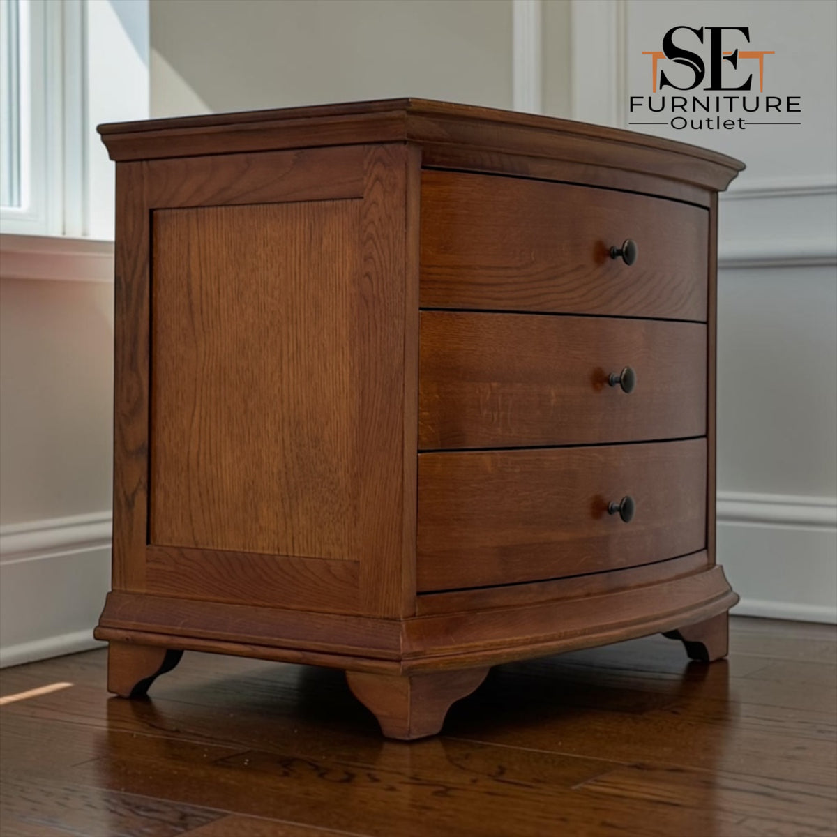 Solid Oak & Oak Veneer Wide Bedside Table from the Winchcombe Dark Oak Range, RRP £499