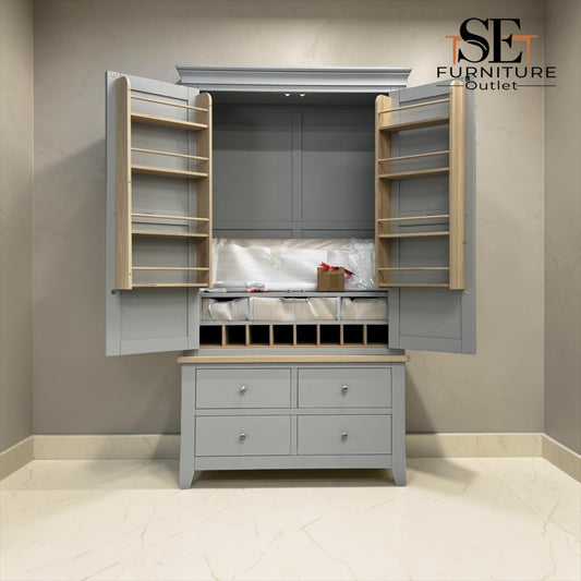 Solid Oak Top & Solid Wood Frames Double Larder, Chester Dove Grey RRP £1499