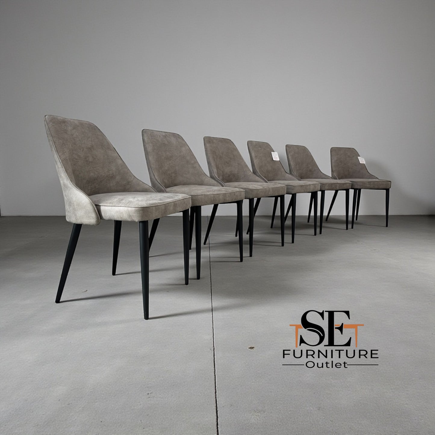 Set of 6 Light Grey Suede Dining Chairs with Black Metal Legs from Oak Furnitureland RRP £220