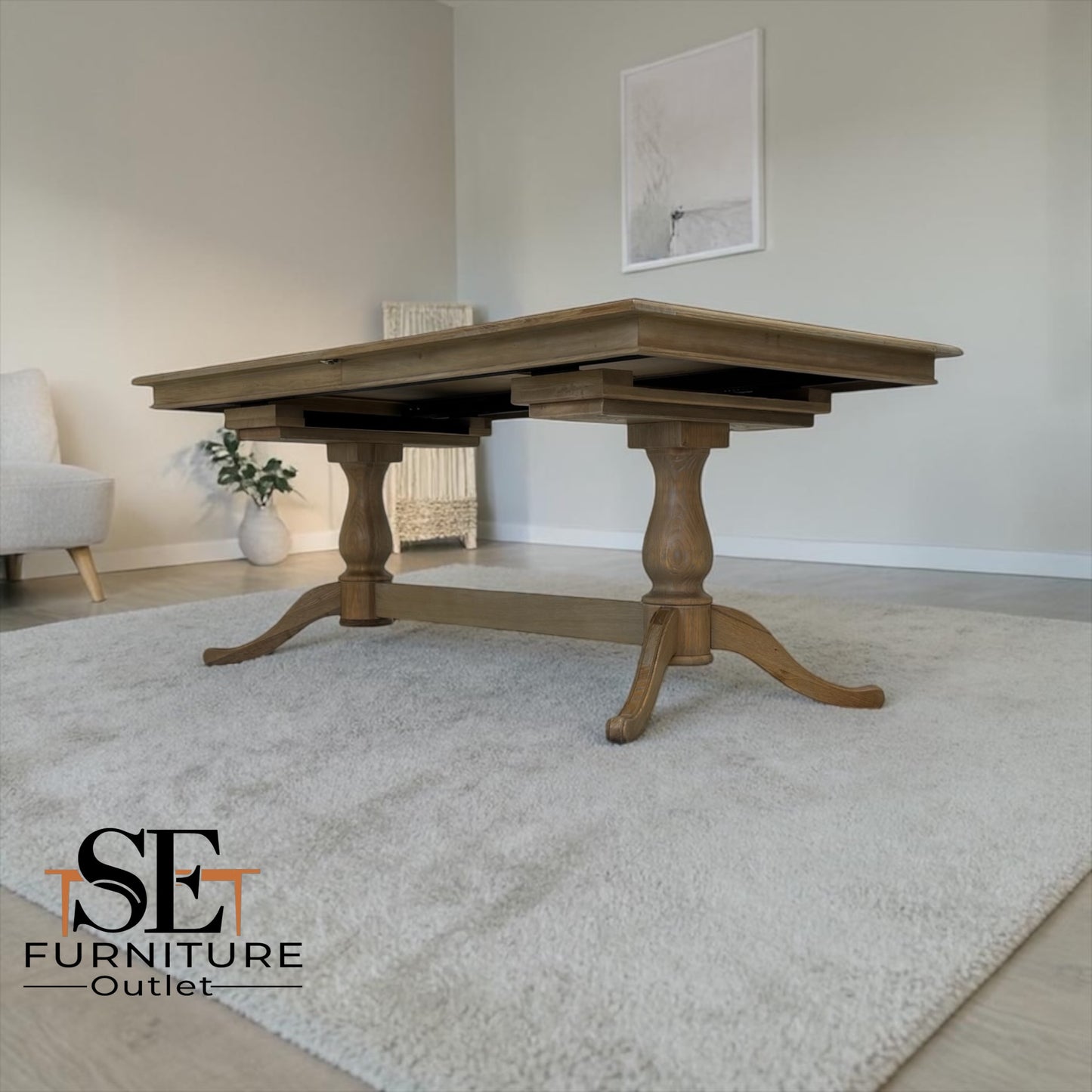 Solid Oak & Quality Oak Veneer 6-10 Seater Extending Dining Table with Limewashed Finish, Camille Range RRP £1500