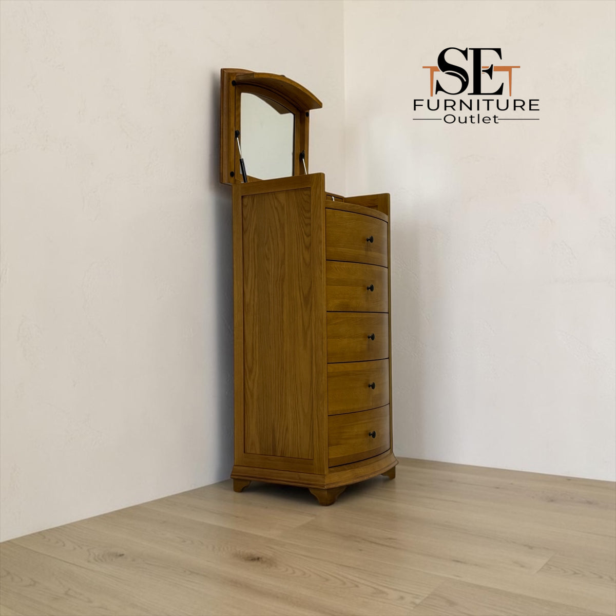 Solid Oak & Oak Veneer Vanity Tallboy, Winchcombe Oiled Oak Range RRP £899