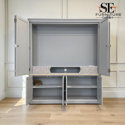 Oak & Solid Wood Frames Dove Grey Painted Hideaway Media Unit RRP £1900