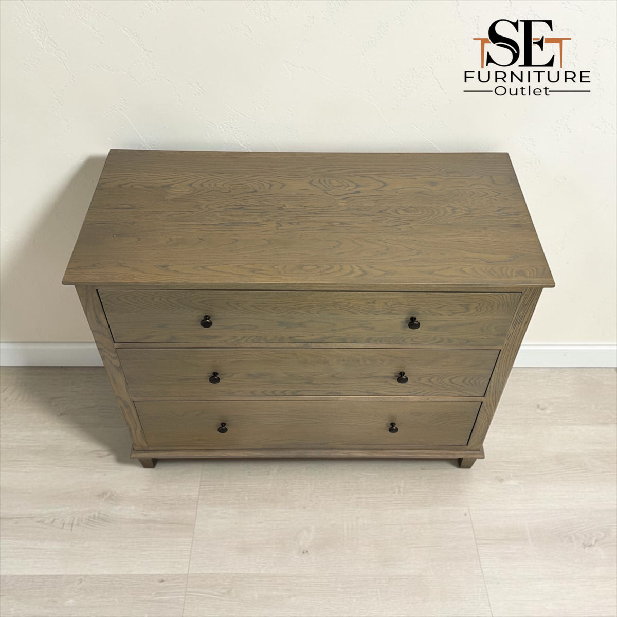 Smoked Solid Oak & Oak Veneer 3 Drawer Chest of Drawers, Bibury Smoked Oak Range, RRP £699