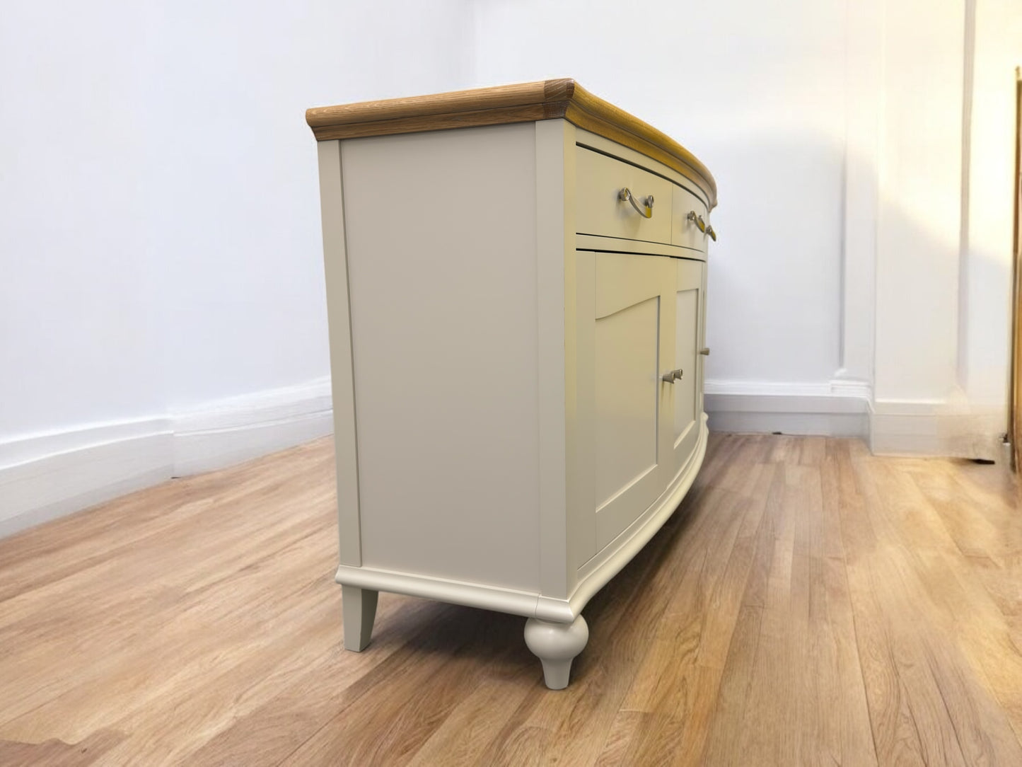 Bentleys Pale Oak Top & Painted Bow Fronted Sideboard RRP £1199