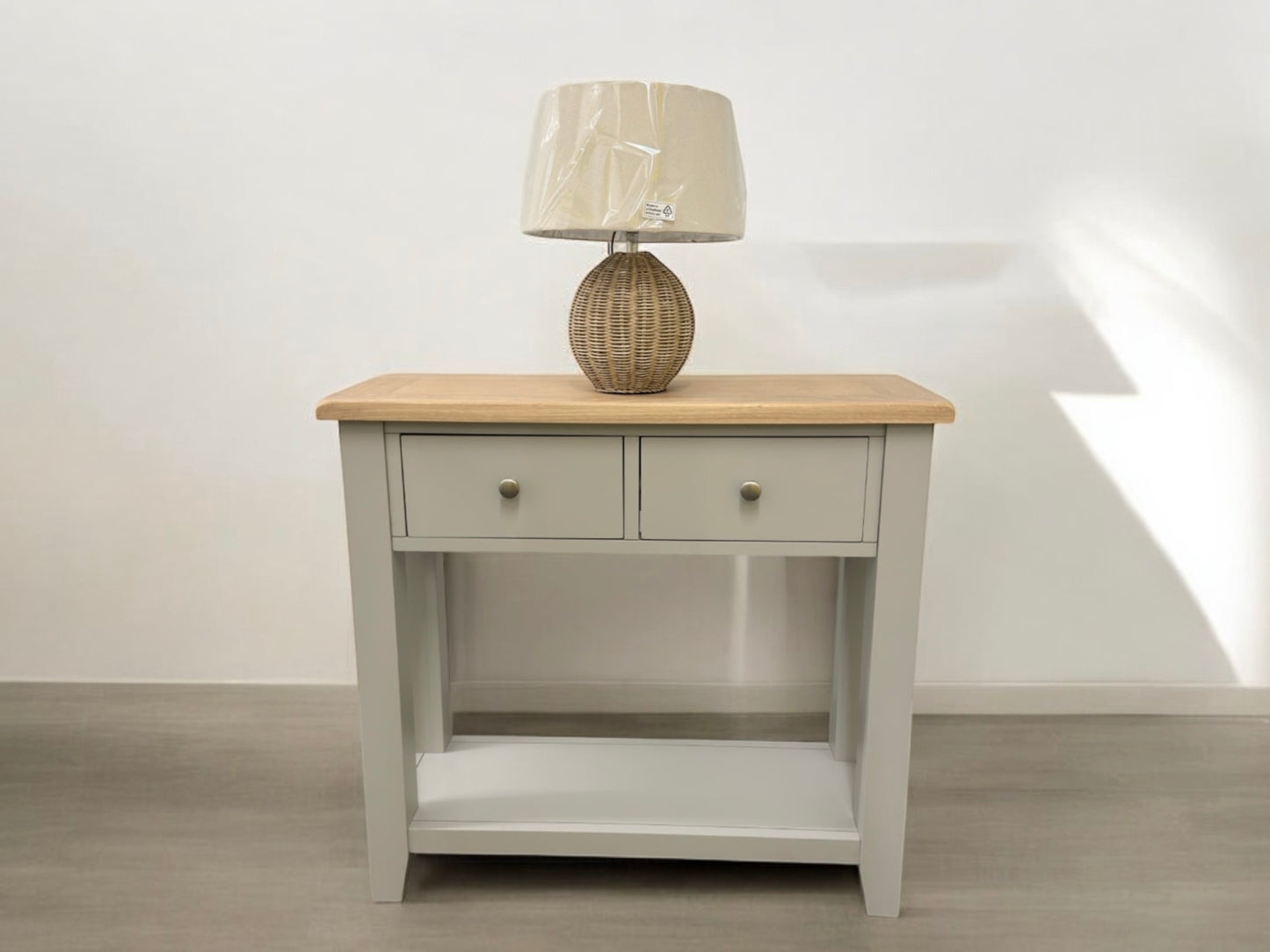 White Wax Finished Oak Top & Dove Grey Painted Console Table