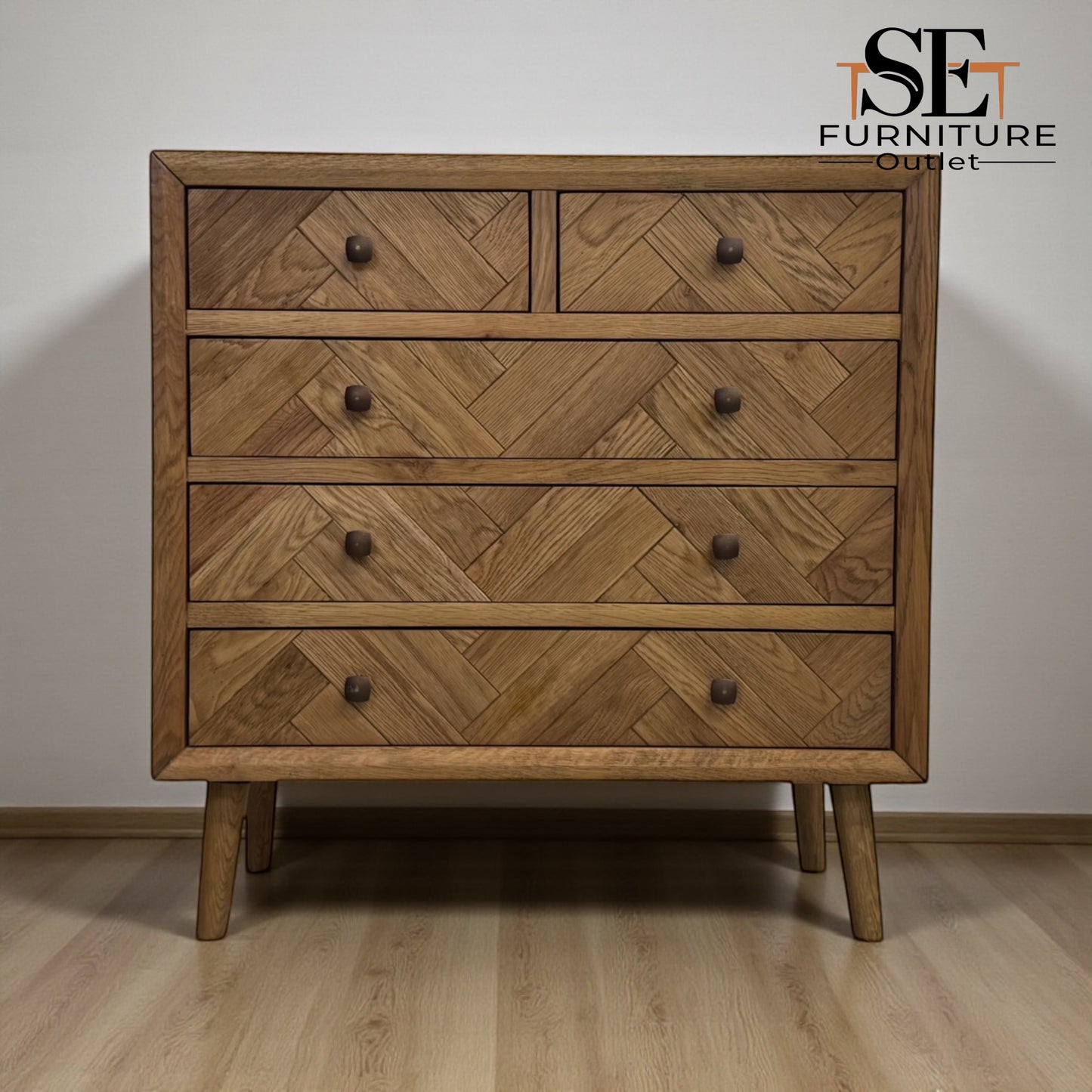 Brushed & Glazed Solid Oak Chest of Drawers Parquet Range From Oak Furnitureland RRP £569