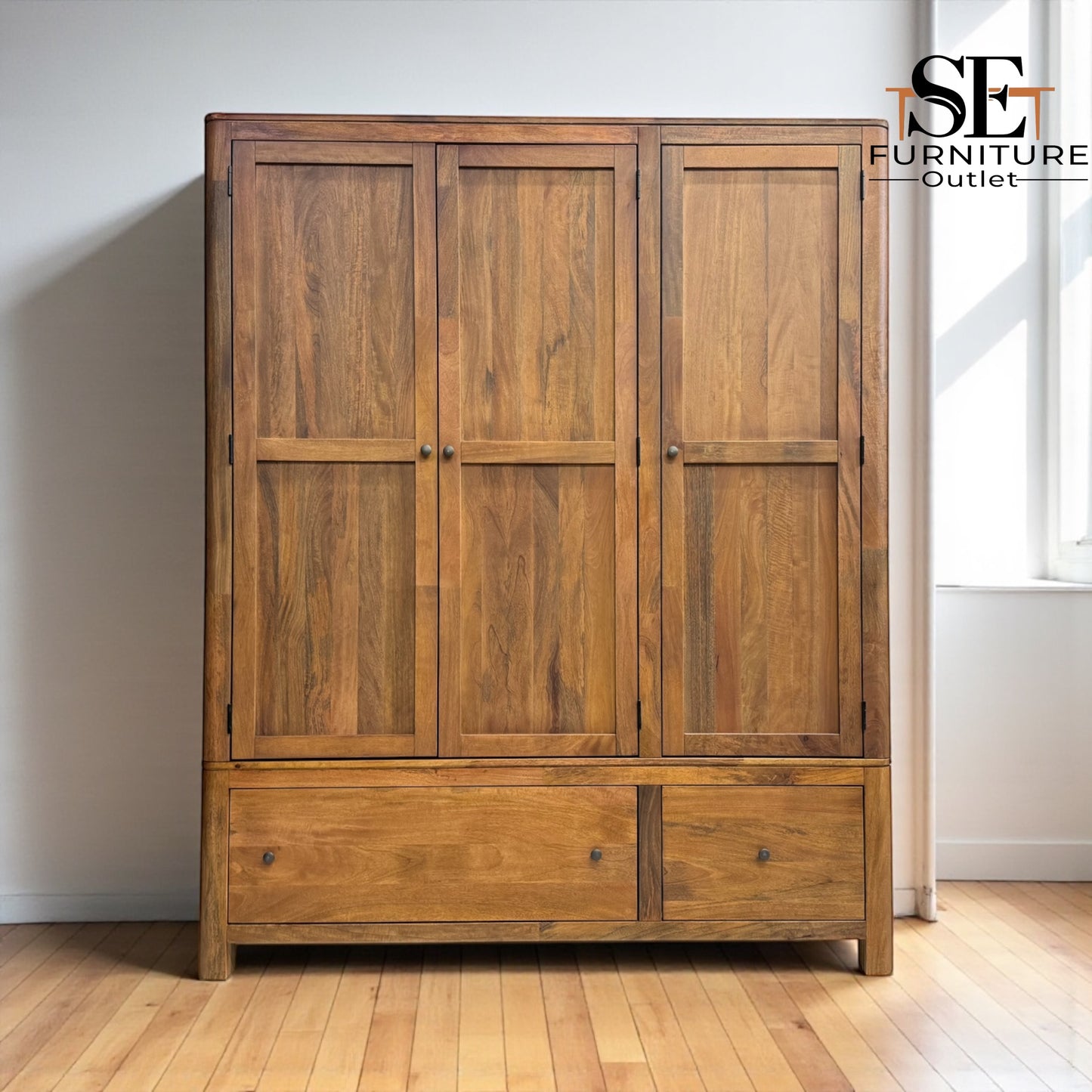 Natural Solid Mango Wood Triple Wardrobe Noah Range From Oak Furnitureland RRP £1699