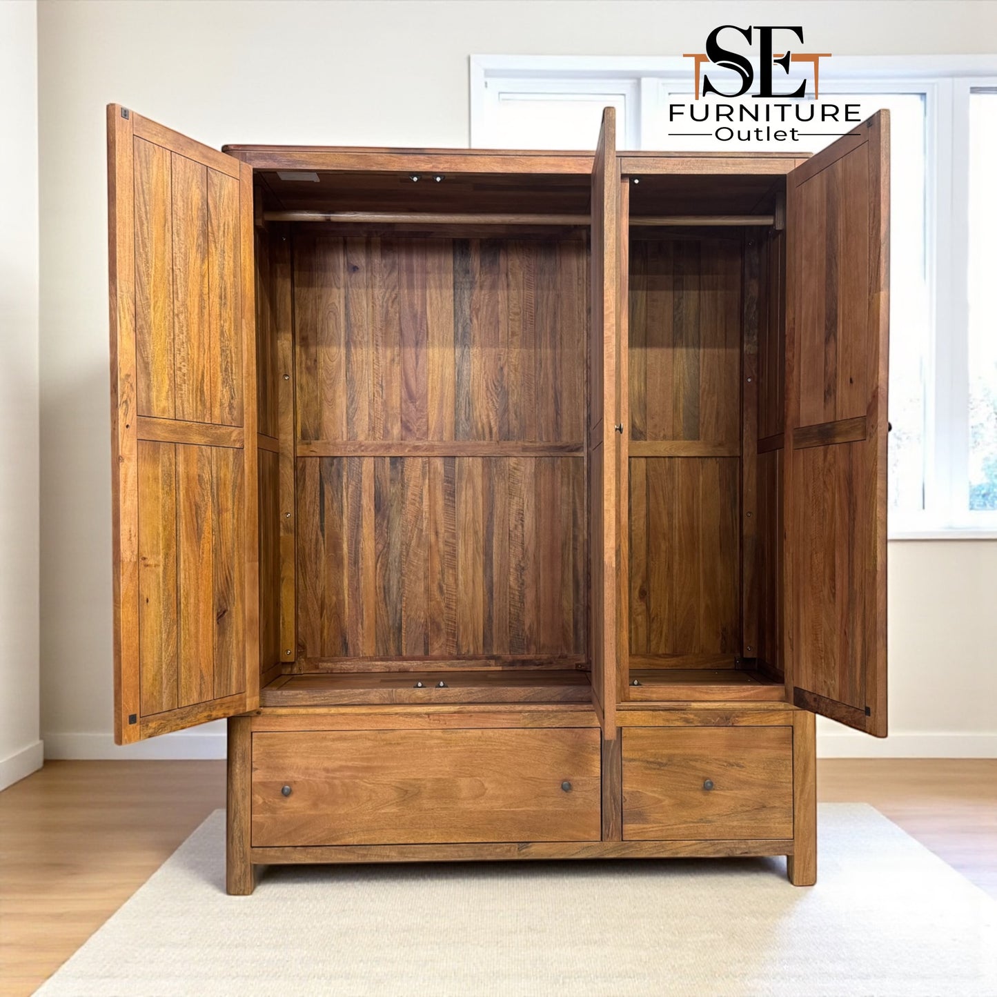 Natural Solid Mango Wood Triple Wardrobe Noah Range From Oak Furnitureland RRP £1699