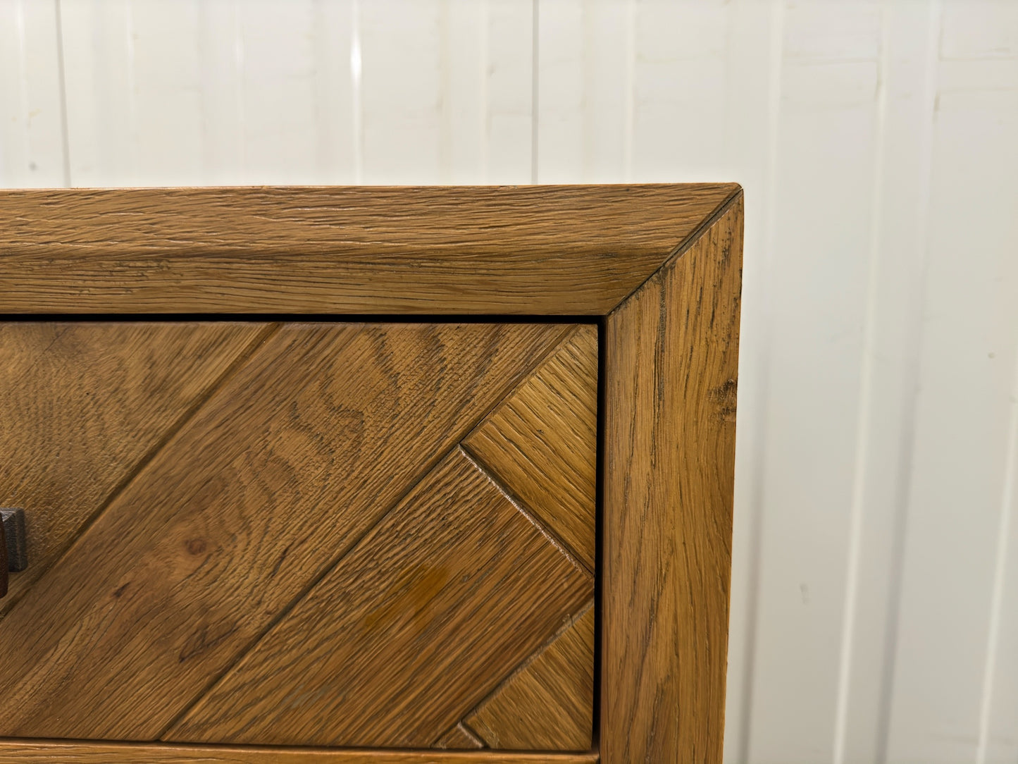 Oak Furnitureland Brushed & Glazed Solid Oak 2 Drawer Bedside Table Parquet RRP £458