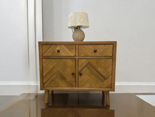 OAK FURNITURELAND BRUSHED & GLAZED SOLID OAK  SMALL SIDEBOARD PARQUET RANGE RRP £549