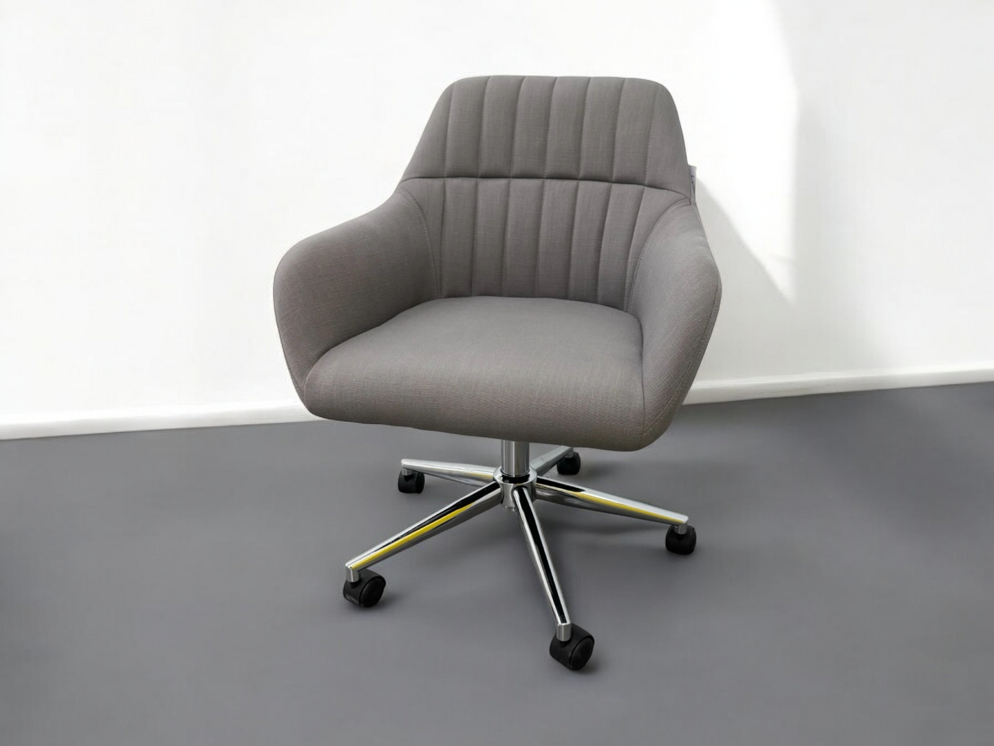 Upholstered Office Chair Grey Linen With Stylish Chrome Base RRP £179