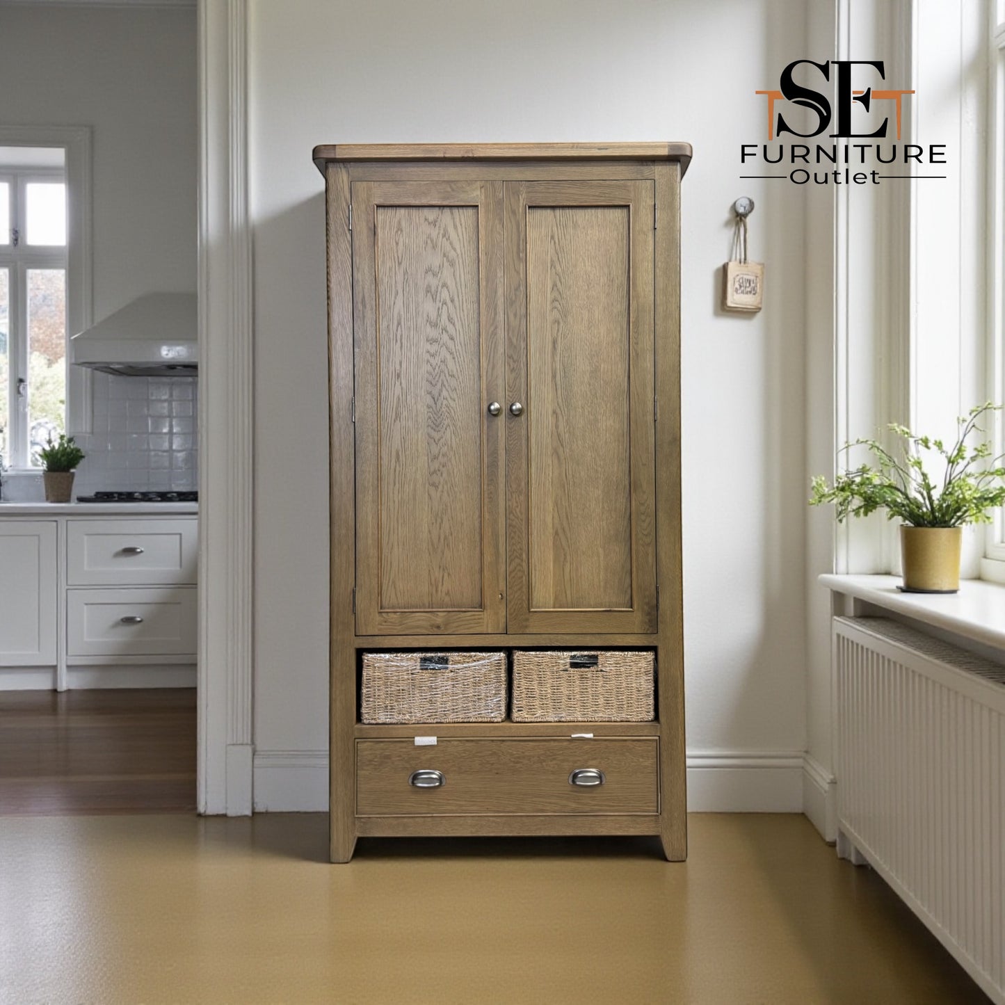 Solid Smoked Oak Double Larder with  Storage Baskets RRP £1199