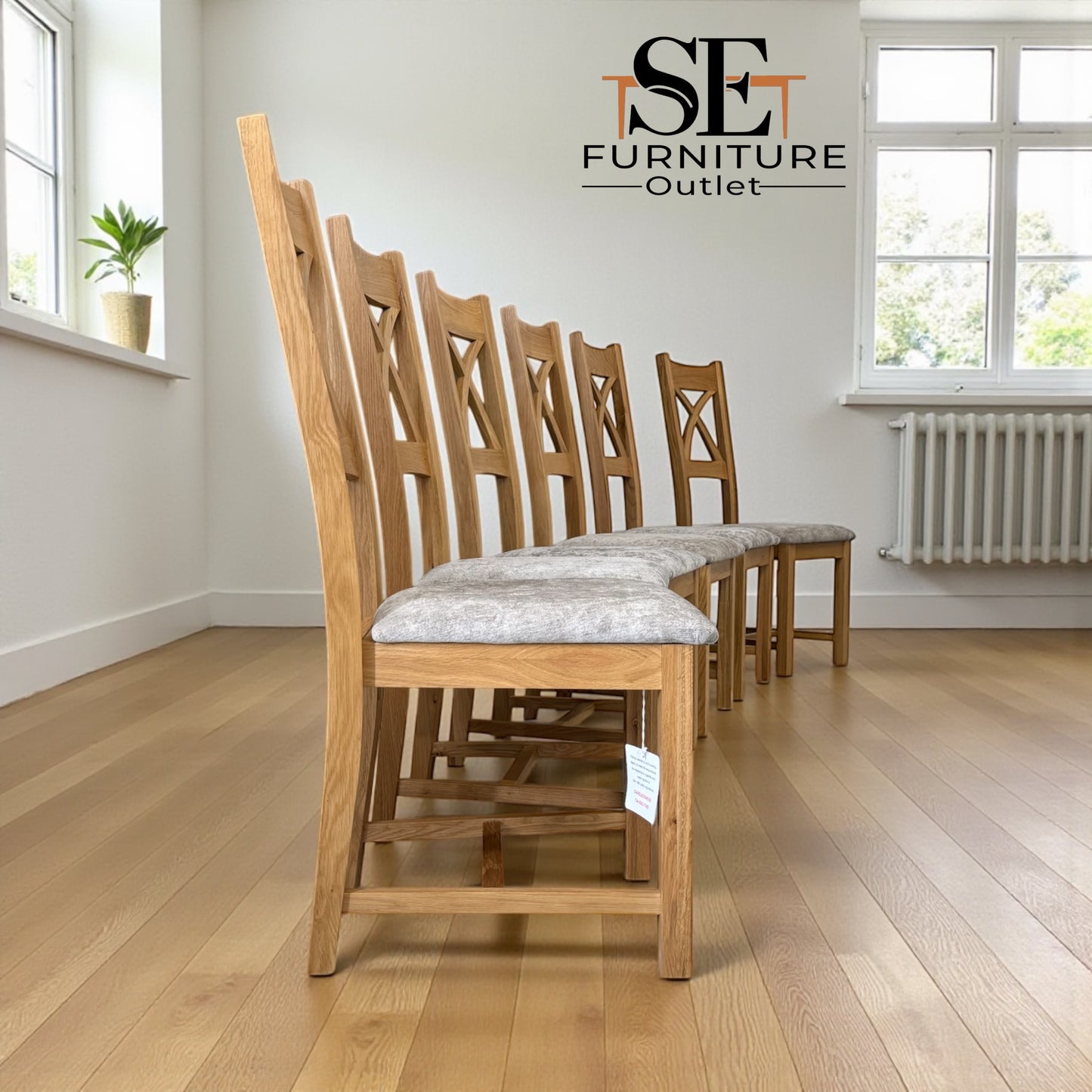 Set of 6 Cross Back Natural Oak Dining Chairs, From Oak Furnitureland RRP £200 Each