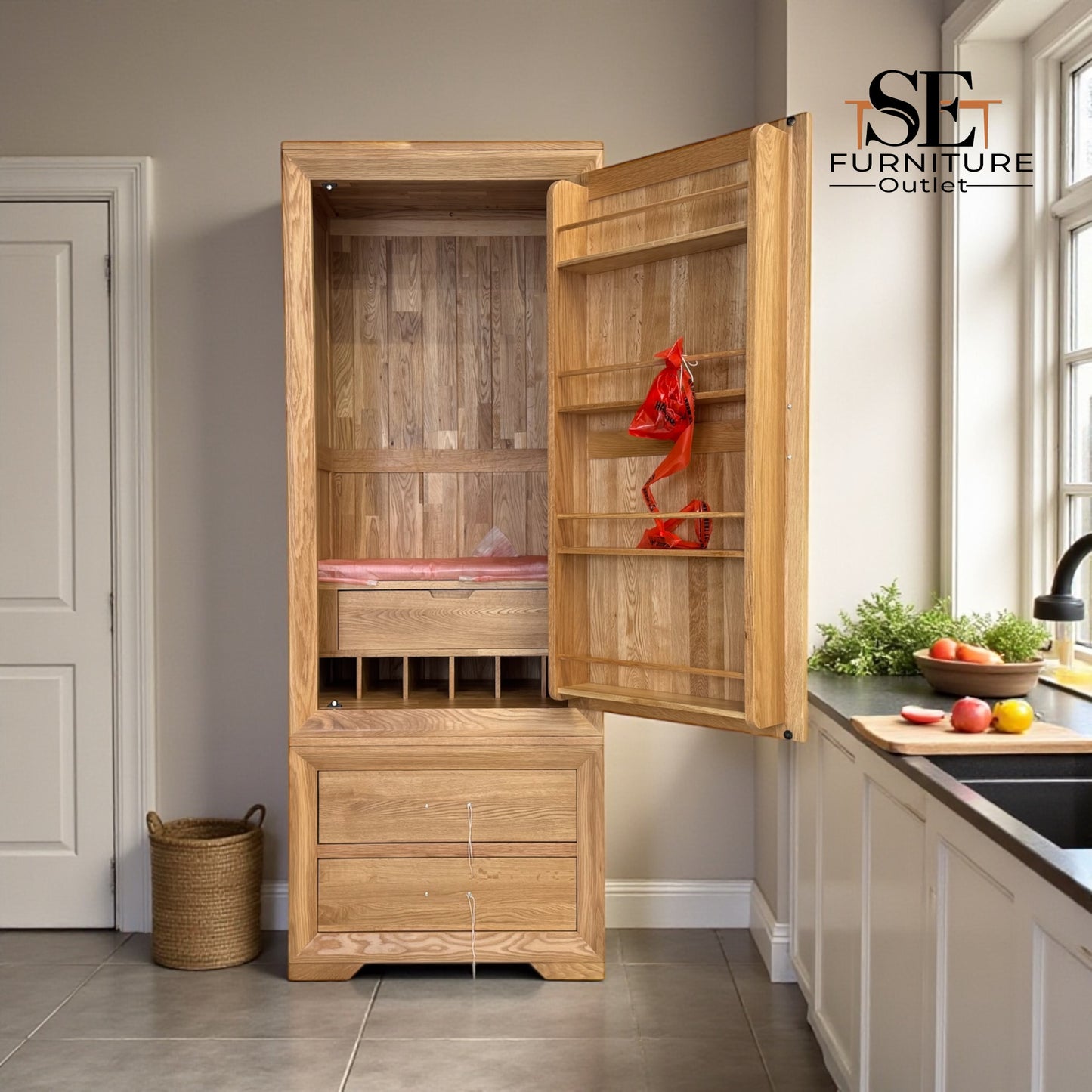 Natural Solid Oak Slim Kitchen Larder Bevel Range From Oak Furnitureland RRP £1049