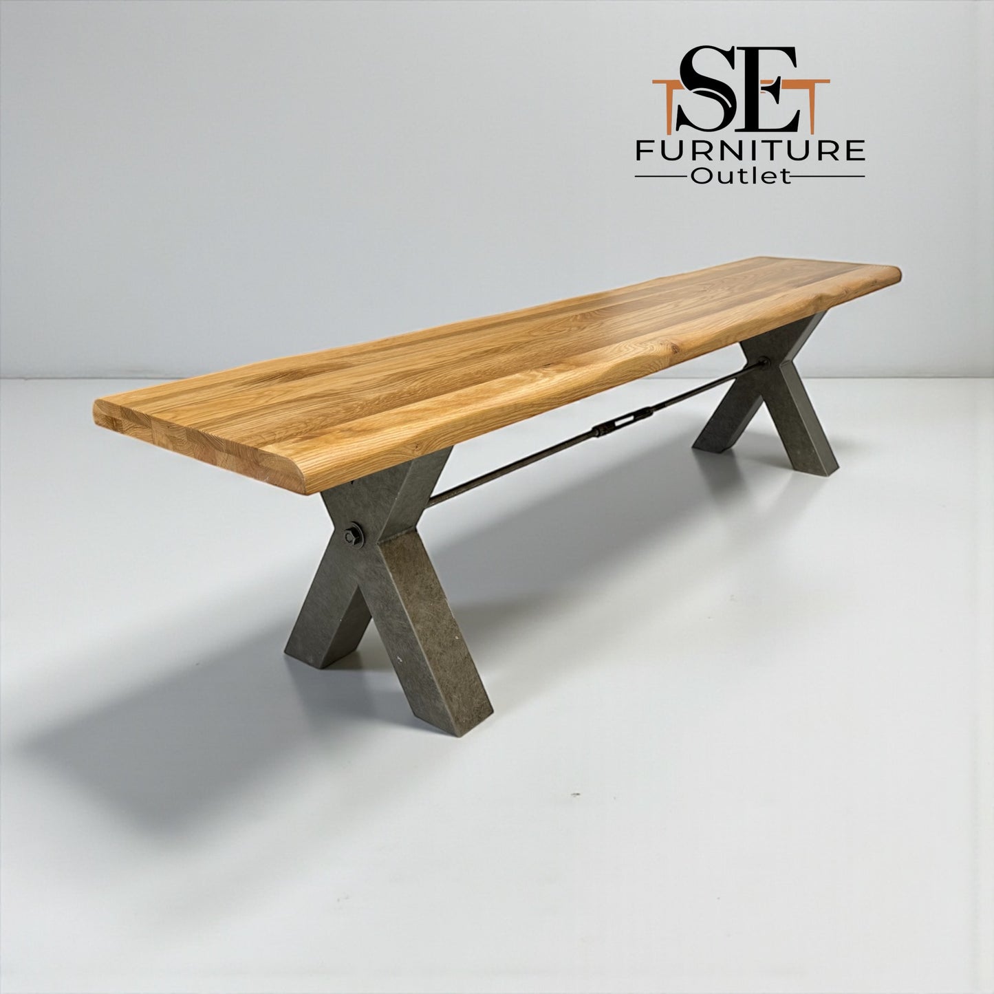 Natural Solid Oak & Metal Dining Bench Brooklyn Range From Oak Furnitureland RRP £550