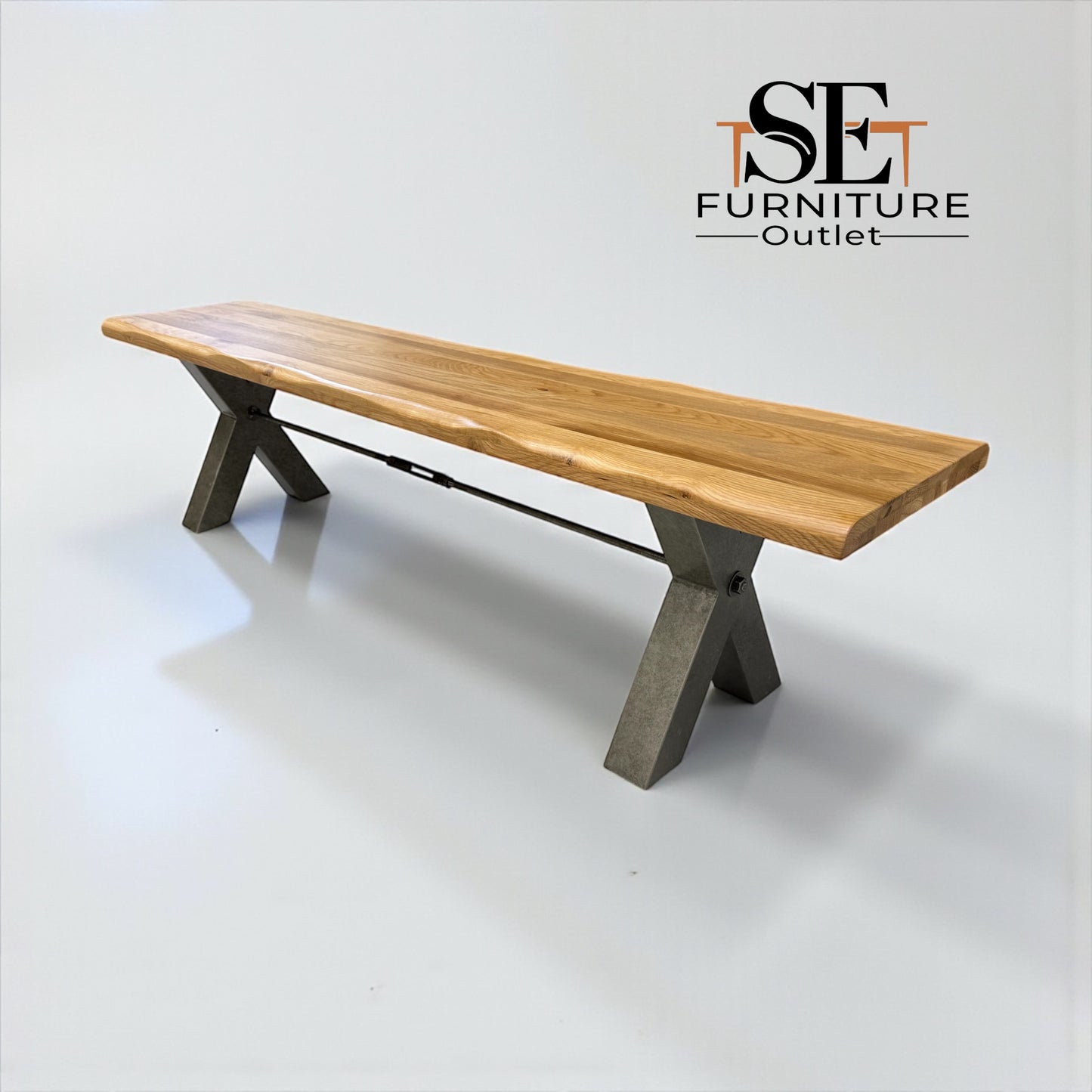 Natural Solid Oak & Metal Dining Bench Brooklyn Range From Oak Furnitureland RRP £550