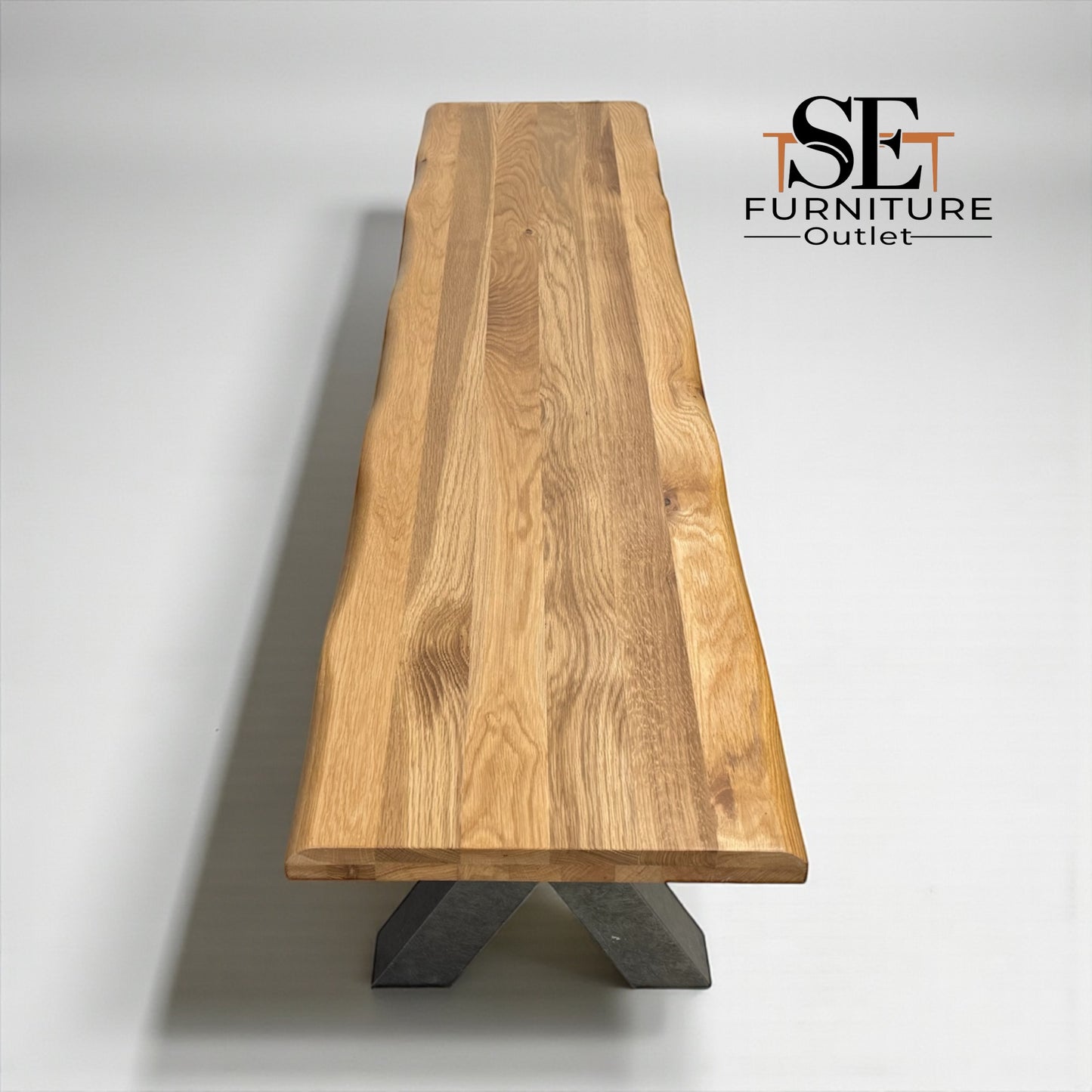 Natural Solid Oak & Metal Dining Bench Brooklyn Range From Oak Furnitureland RRP £550