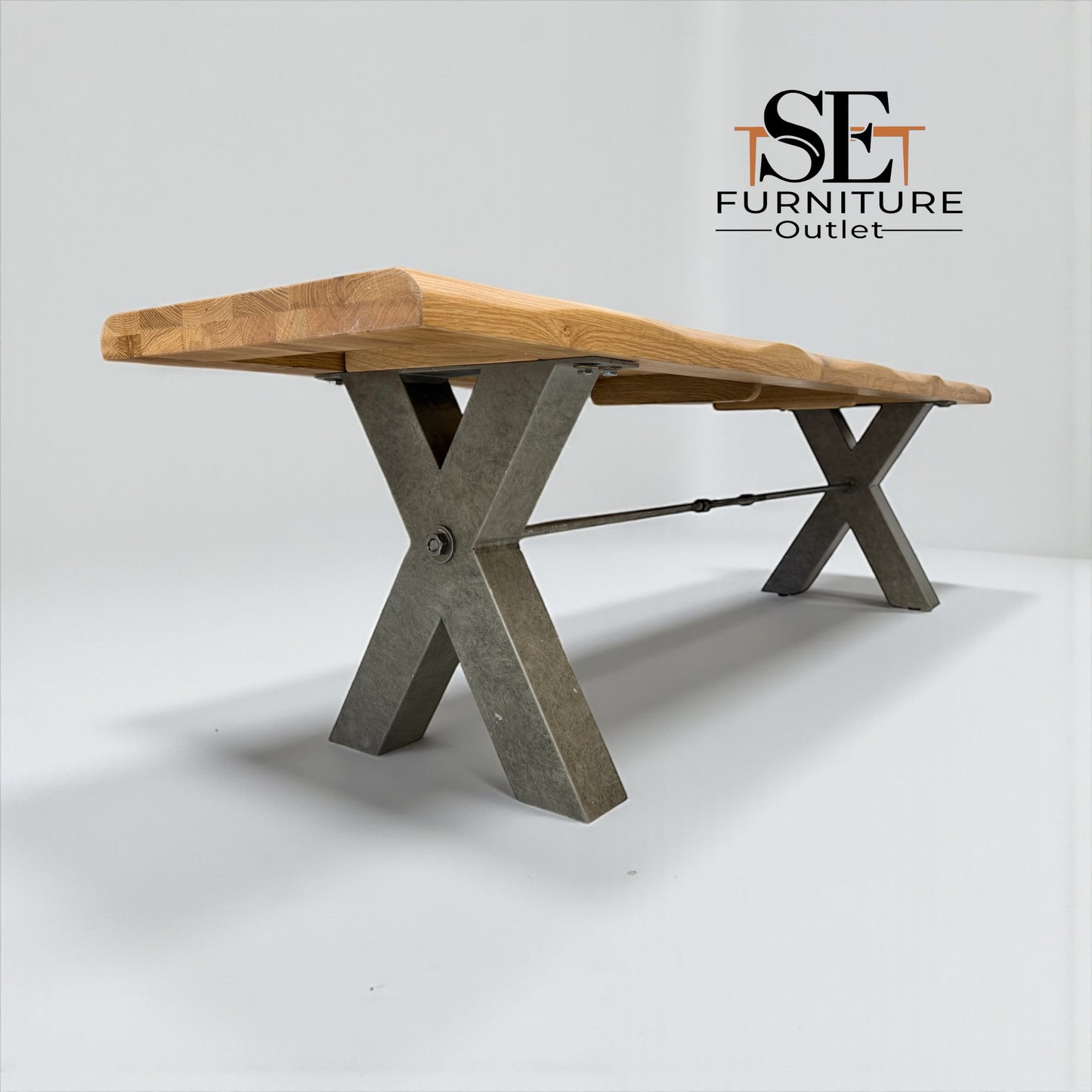 Natural Solid Oak & Metal Dining Bench Brooklyn Range From Oak Furnitureland RRP £550