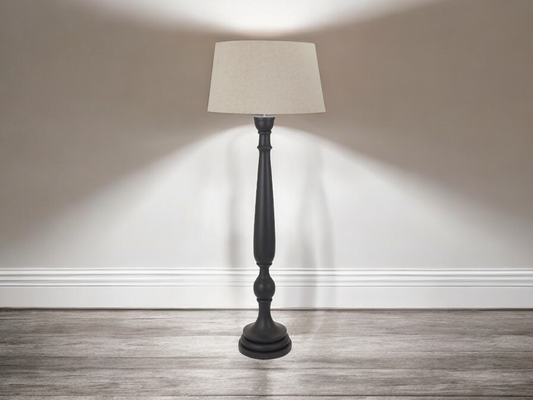 DELANEY GREY DROPLET FLOOR LAMP WITH LINEN SHADE