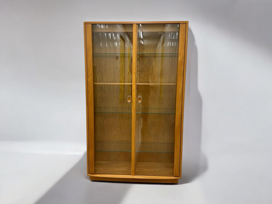 Ercol Solid Ash Wood Windsor Medium Display Cabinet with Lights