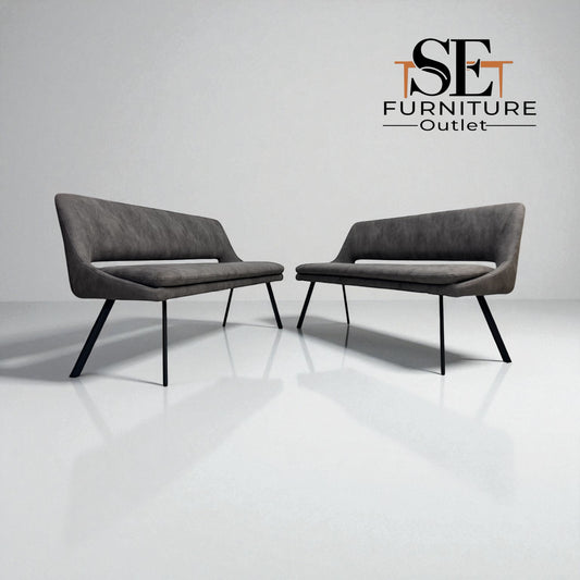 Set of 2 Black Metal & Dark Grey Fabric Bench Nico Range From Oak Furnitureland RRP £800 Each