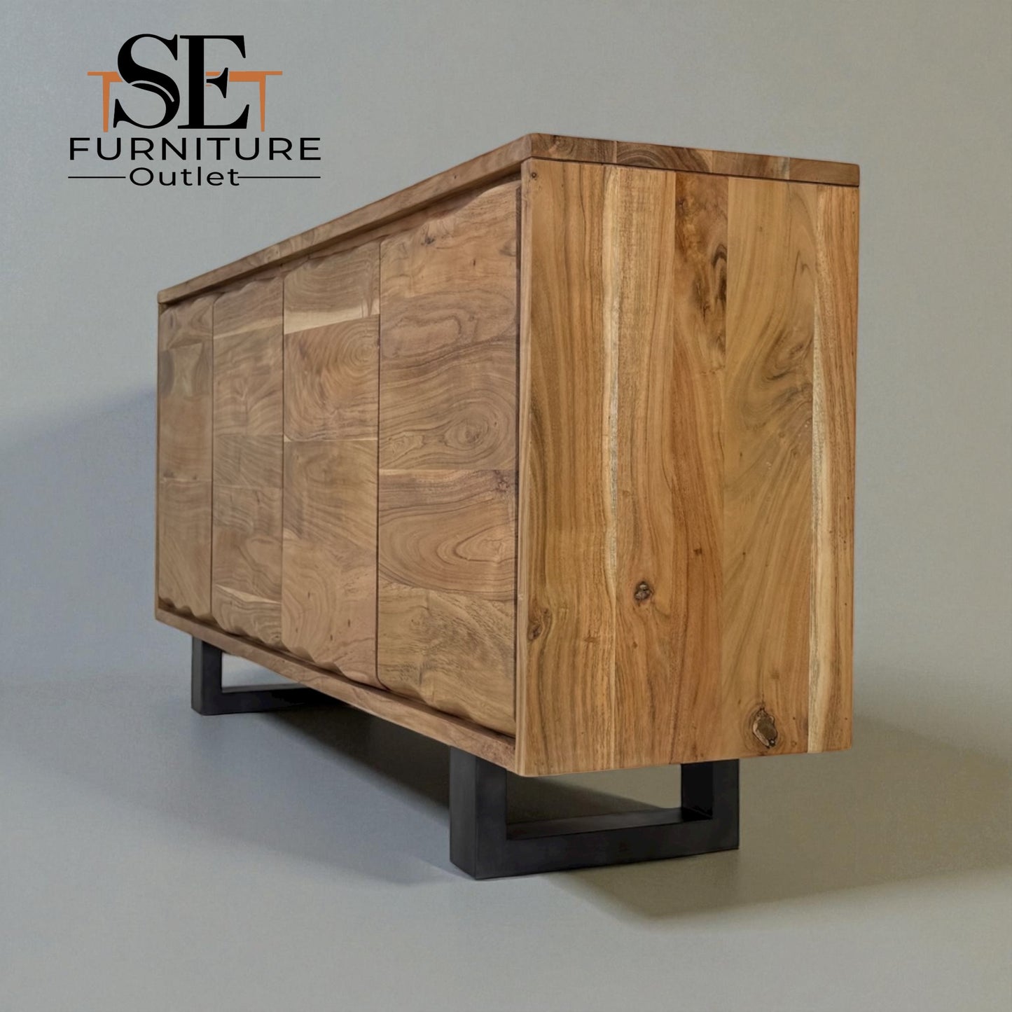 Chunky Solid Acacia Wood Live Edge 4-Door Extra Large Sideboard with Gun Metal Legs RRP £1299