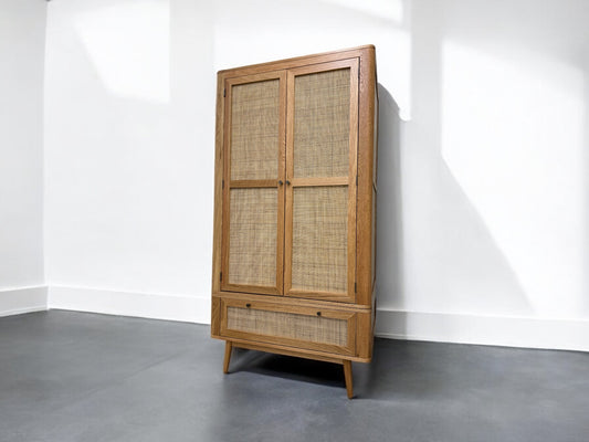 Solid Oak & Rattan Double Wardrobe RRP £1199 (No Veneer, MDF or Chipboard Used)