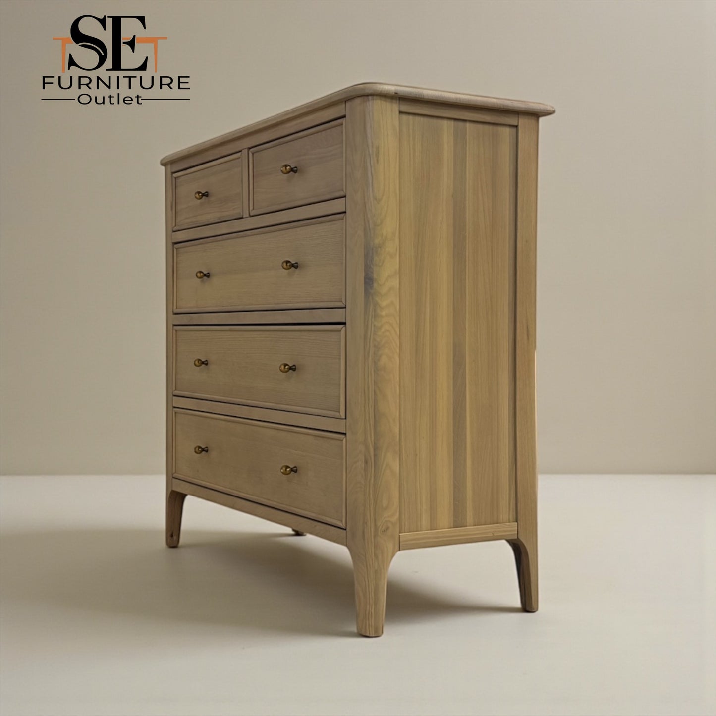 Light Natural Solid Oak 5 Drawer Chest, Newton Range From Oak Furnitureland RRP £599