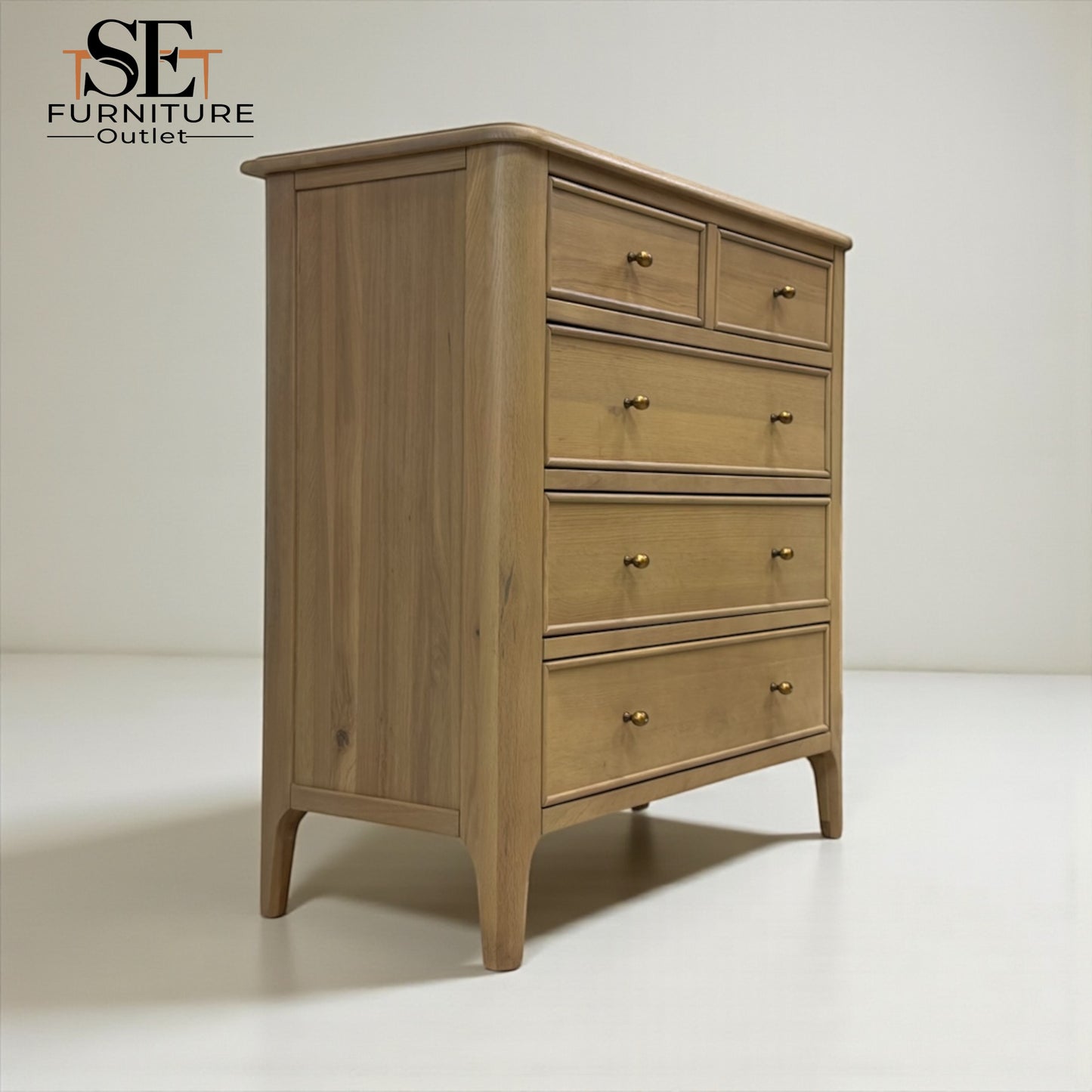 Light Natural Solid Oak 5 Drawer Chest, Newton Range From Oak Furnitureland RRP £599