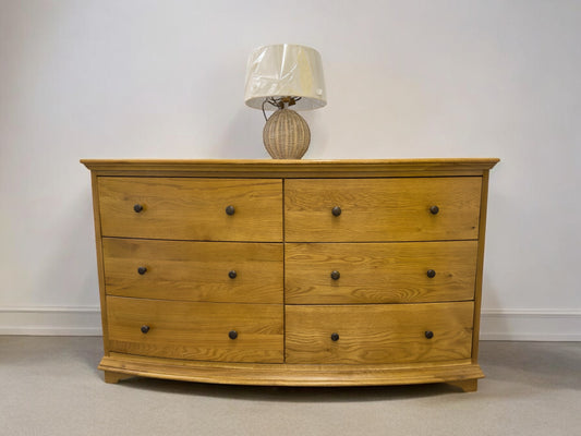 Solid Oiled Oak 6 Drawer Bow Fronted Wide Chest  RRP £999