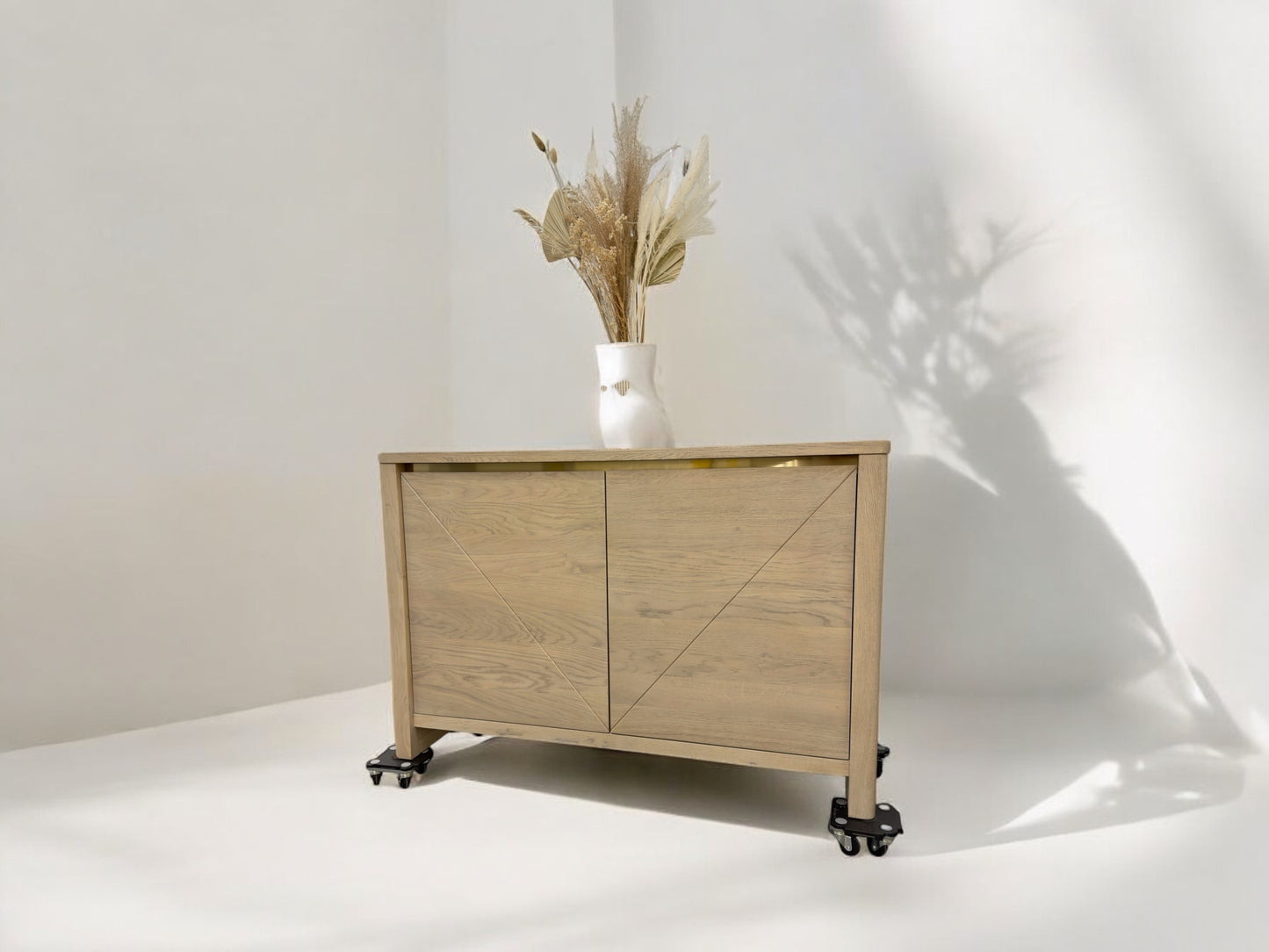 Oak Furnitureland Solid Washed Oak Small Sideboard with Brass Coloured Accent RRP £649