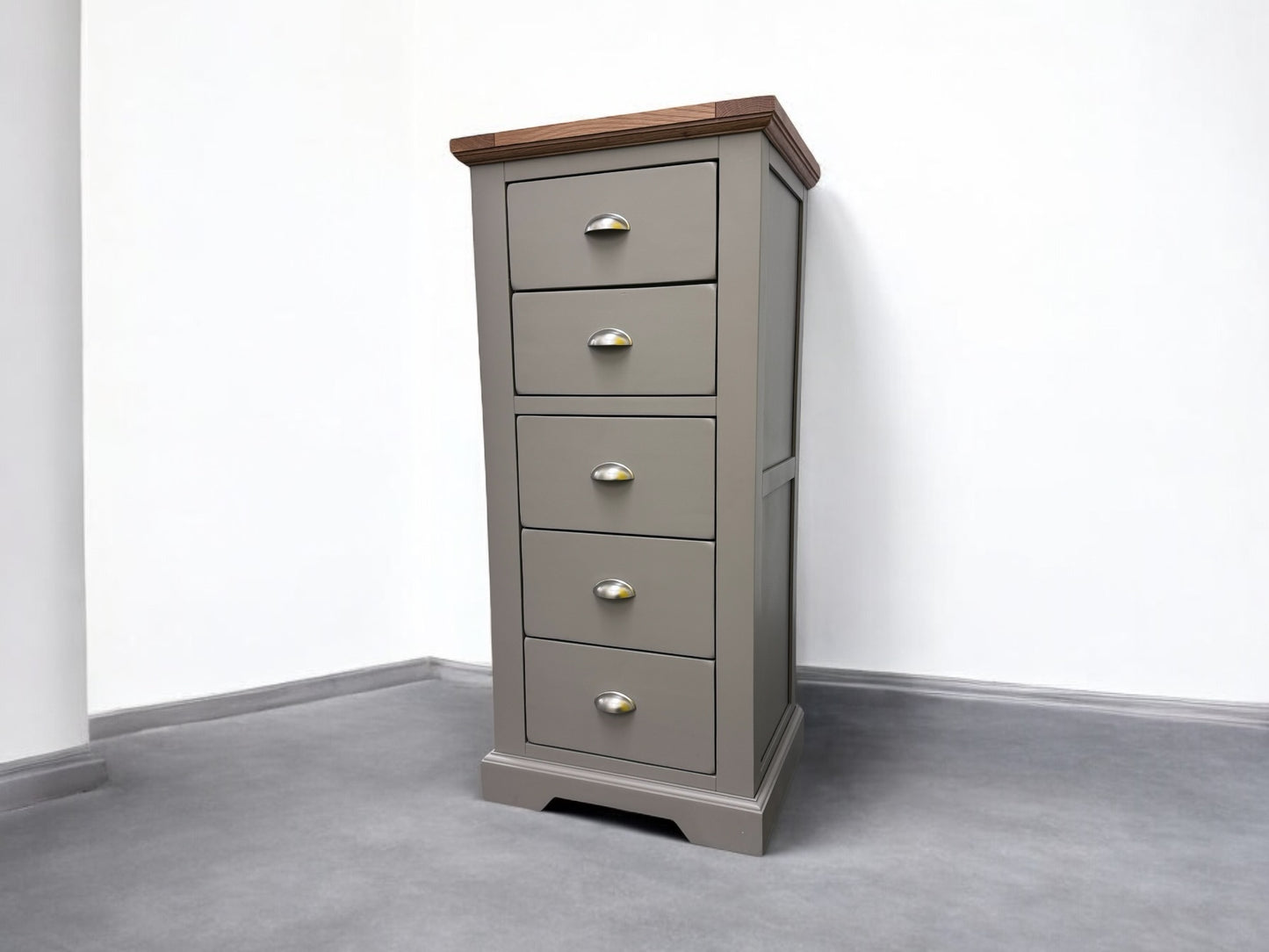 Oak Furnitureland Natural Oak & Grey Painted Tallboy St Ives Range RRP £429