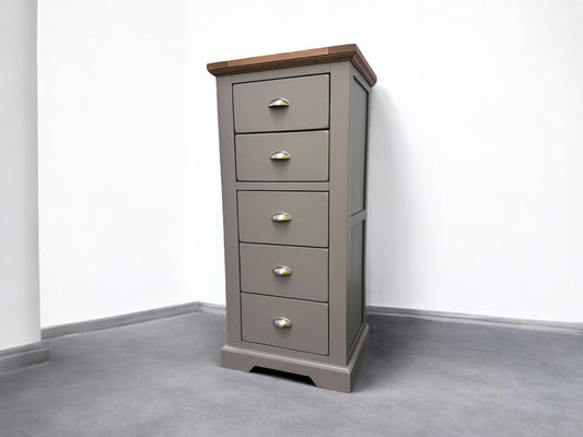 Oak Furnitureland Natural Oak & Grey Painted Tallboy St Ives Range RRP £429