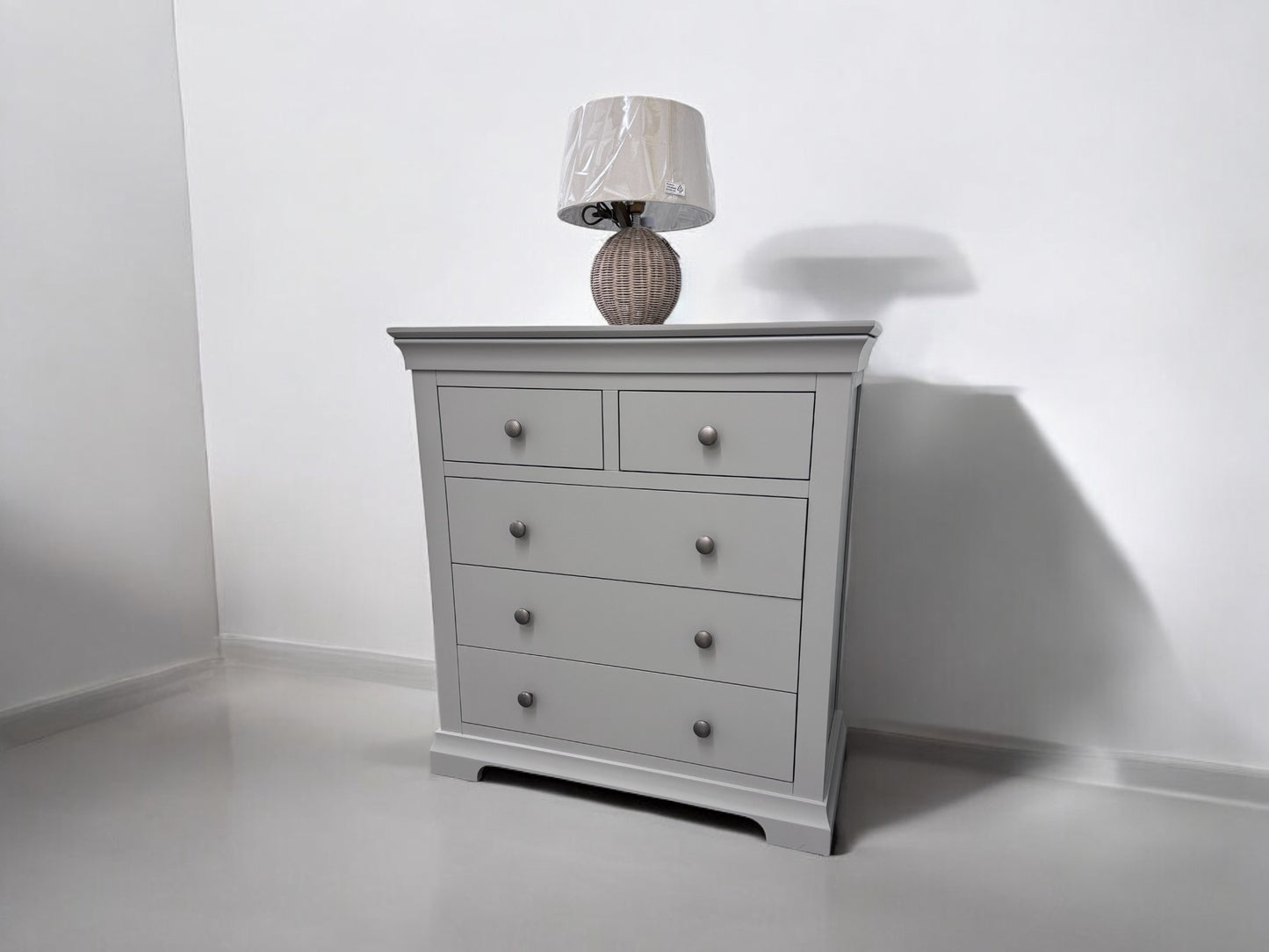 Solid Wood Frame & Pebble Grey Painted 5 Drawer Chest RRP £449