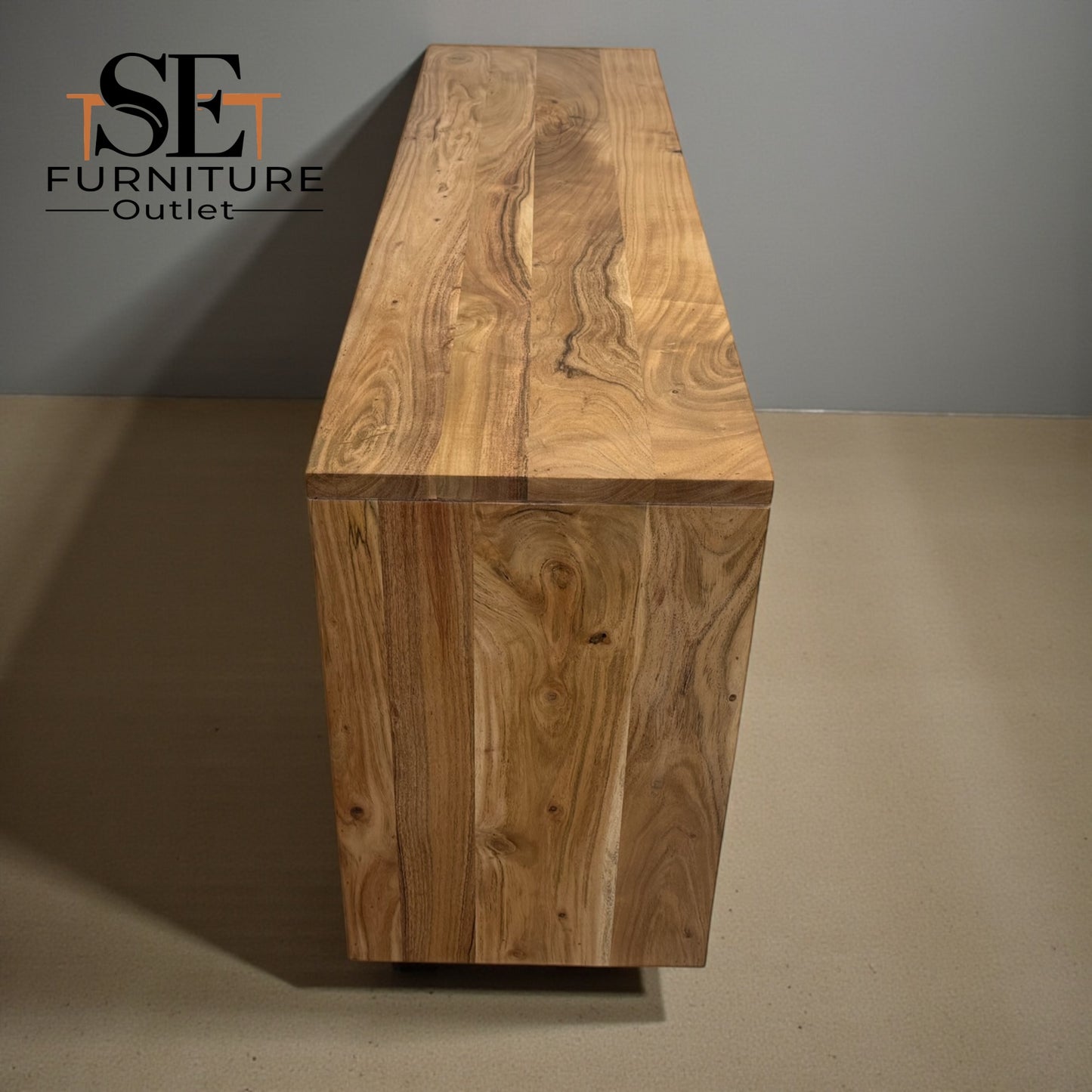 Chunky Solid Acacia Wood Live Edge 3-Door Large Sideboard with Gun Metal Legs RRP £999