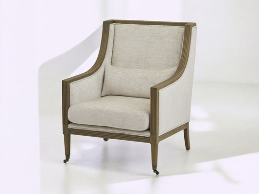 ALBURY IVORY FABRIC & WOODEN FRAME ARMCHAIR ON WHEELS