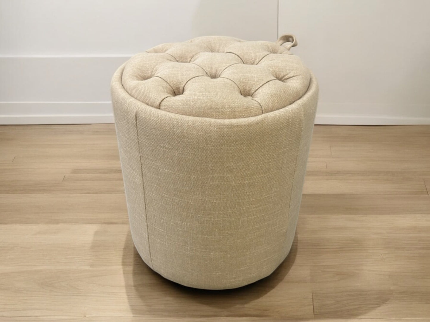 Ashley Buttoned Stool - Stone Linen