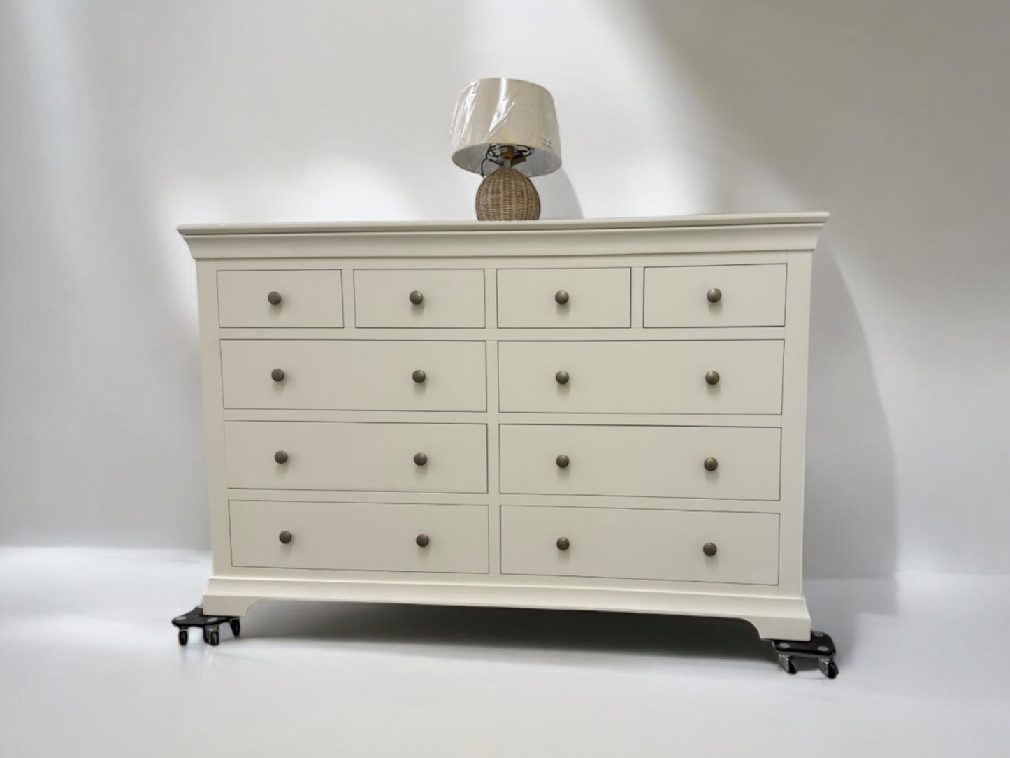 Solid Wood Frame & Warm White Painted 10 Drawer Chest Chantilly