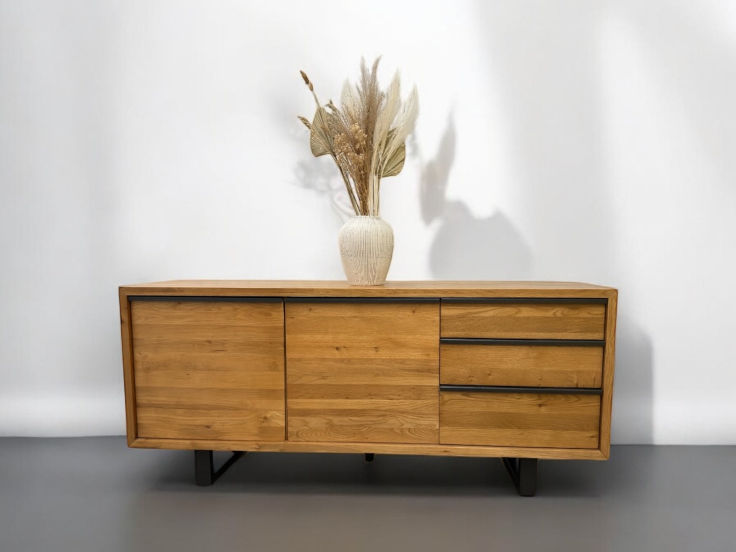 Oak Furnitureland Natural Solid Oak & Metal Legs Extra Large Sideboard Maine Range RRP £749