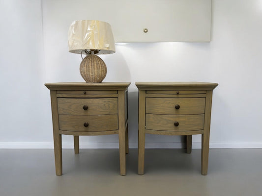 Cotswold Company Solid Smoked Oak 2 Drawer Bow Fronted Bedside Tables With Pull-out Tray RRP £598