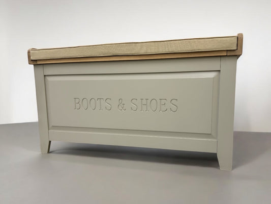 White Washed Oak Top & Grey Painted Shoe Storage & Bench with Cushion RRP £425