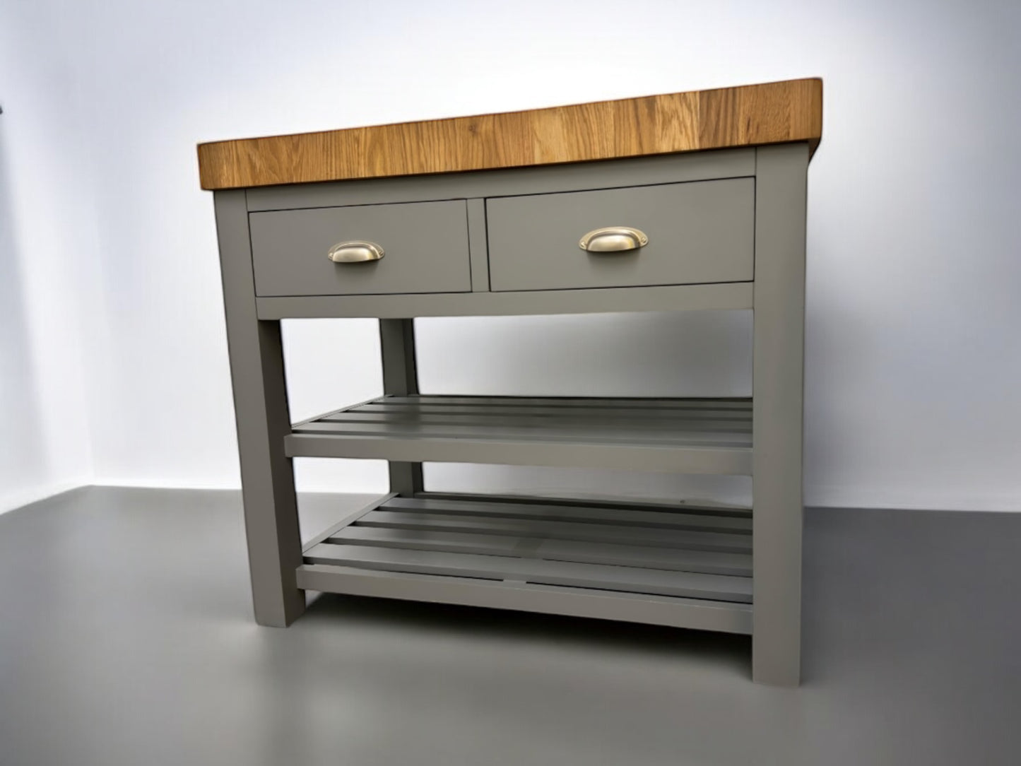 Solid Wood Top Butchers Block Kitchen Island Storm Grey RRP £799