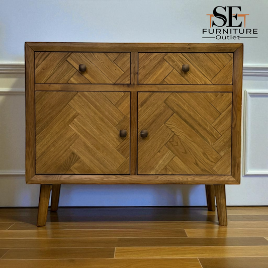 Brushed & Glazed Solid Oak Small Sideboard Parquet Range From Oak Furnitureland RRP £569