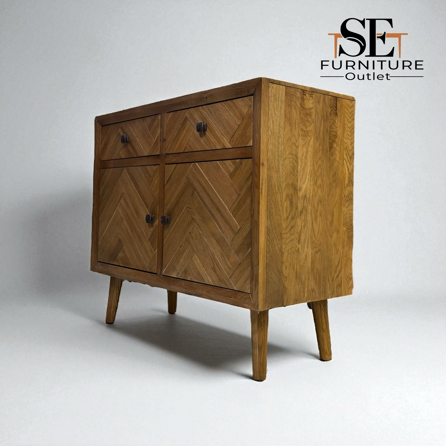 Brushed & Glazed Solid Oak Small Sideboard Parquet Range From Oak Furnitureland RRP £569