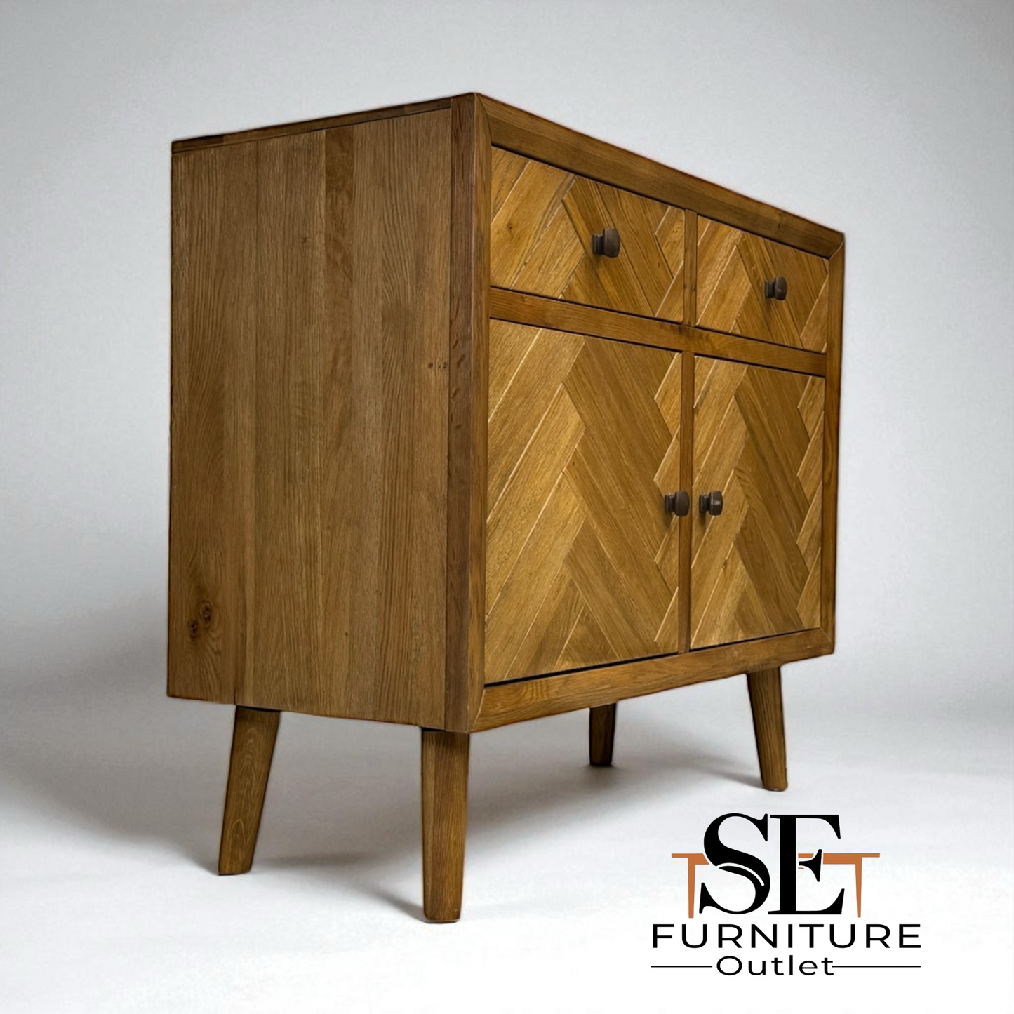 Brushed & Glazed Solid Oak Small Sideboard Parquet Range From Oak Furnitureland RRP £569
