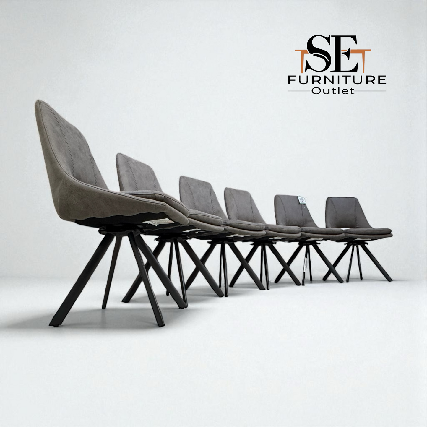 Set of 6 Dark Grey Suede Look Swivel Dining Chairs, From Oak Furnitureland RRP £260 Each