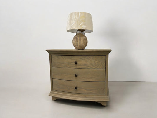 Smoked Oak 3 Drawer Wide Bow Fronted Bedside Table RRP £399