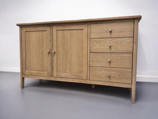 Solid White Waxed Oak Large Sideboard With 2 Door Cupboard & 4 Drawers RRP £750